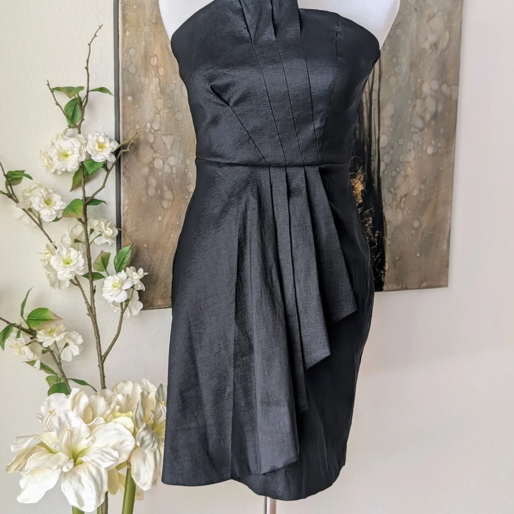 Calvin Klein Black Strapless Pleated Sheath Dress - Picture 3 of 6